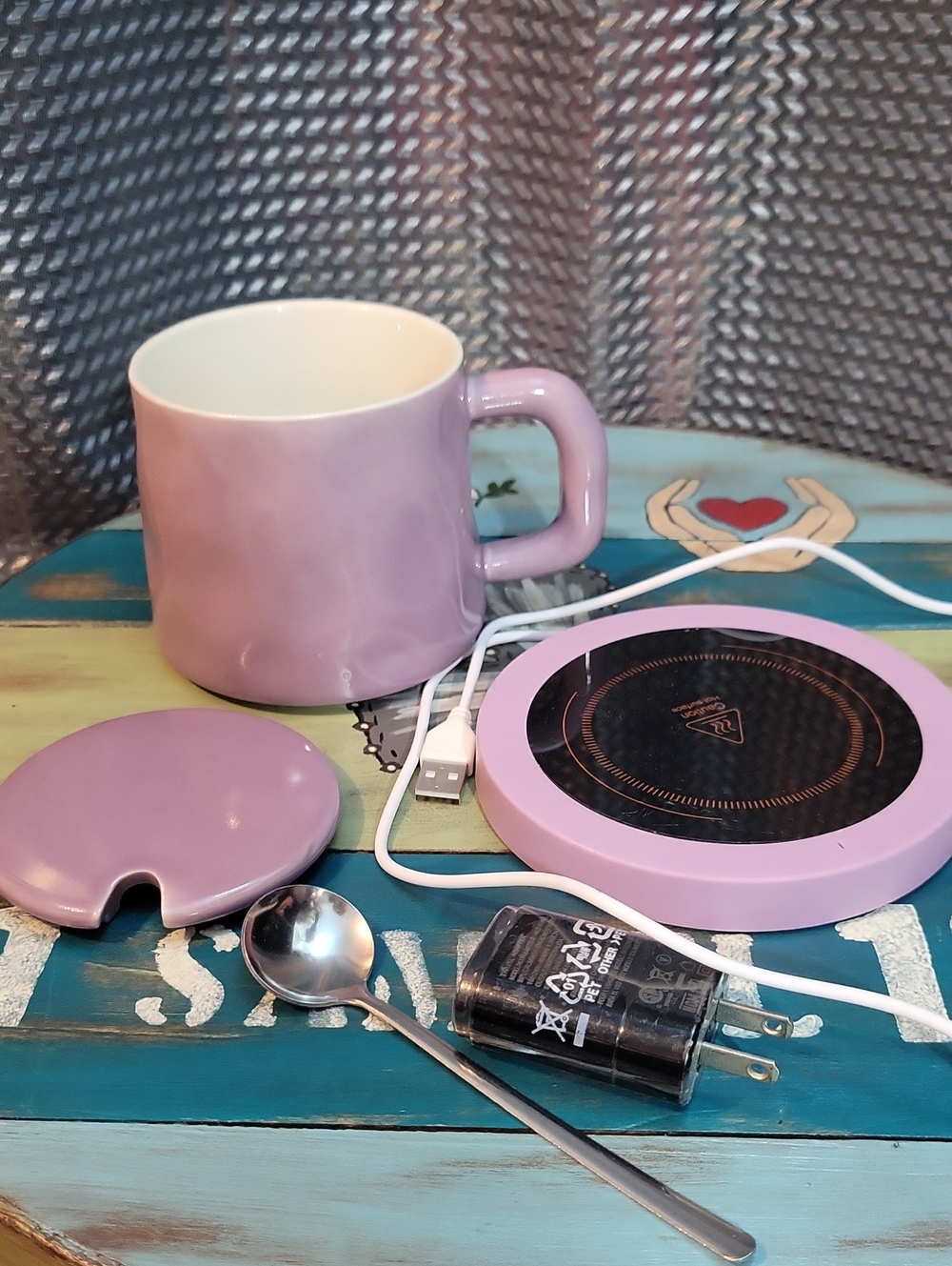 Purple Ceramic Mug with Lid and USB Warming Base NWOT - Picture 2 of 2